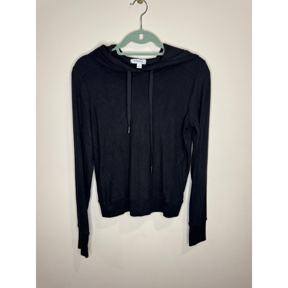Evereve Zoey Ribbed Inset Hoodie NWT sz XS Black